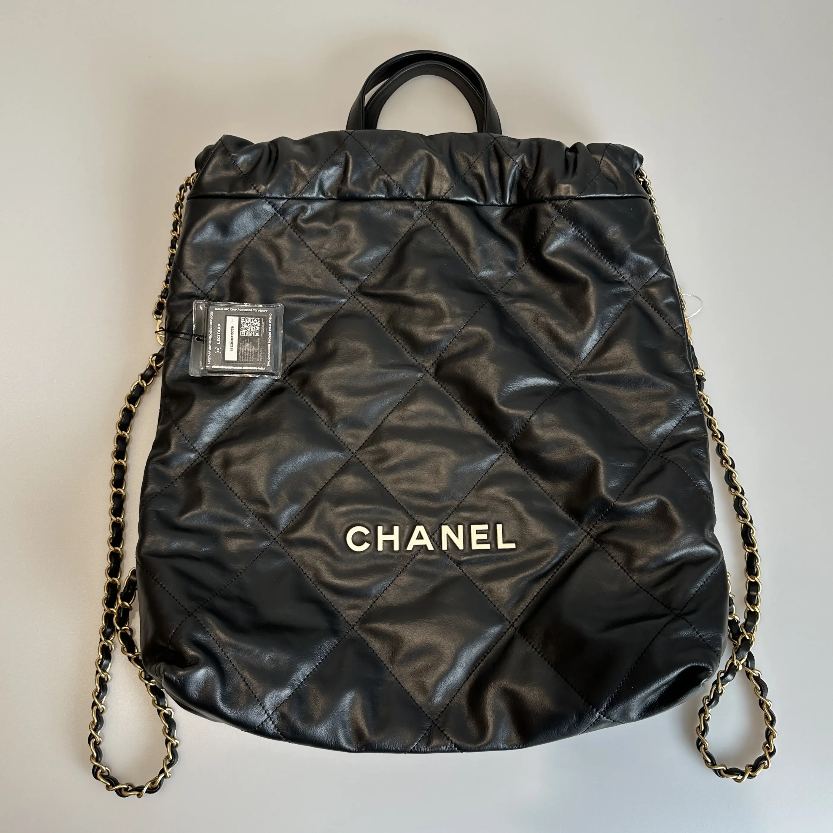Pre-owned CHANEL Calfskin Backpack 22 Black Quilted Diamond Pattern 97651497