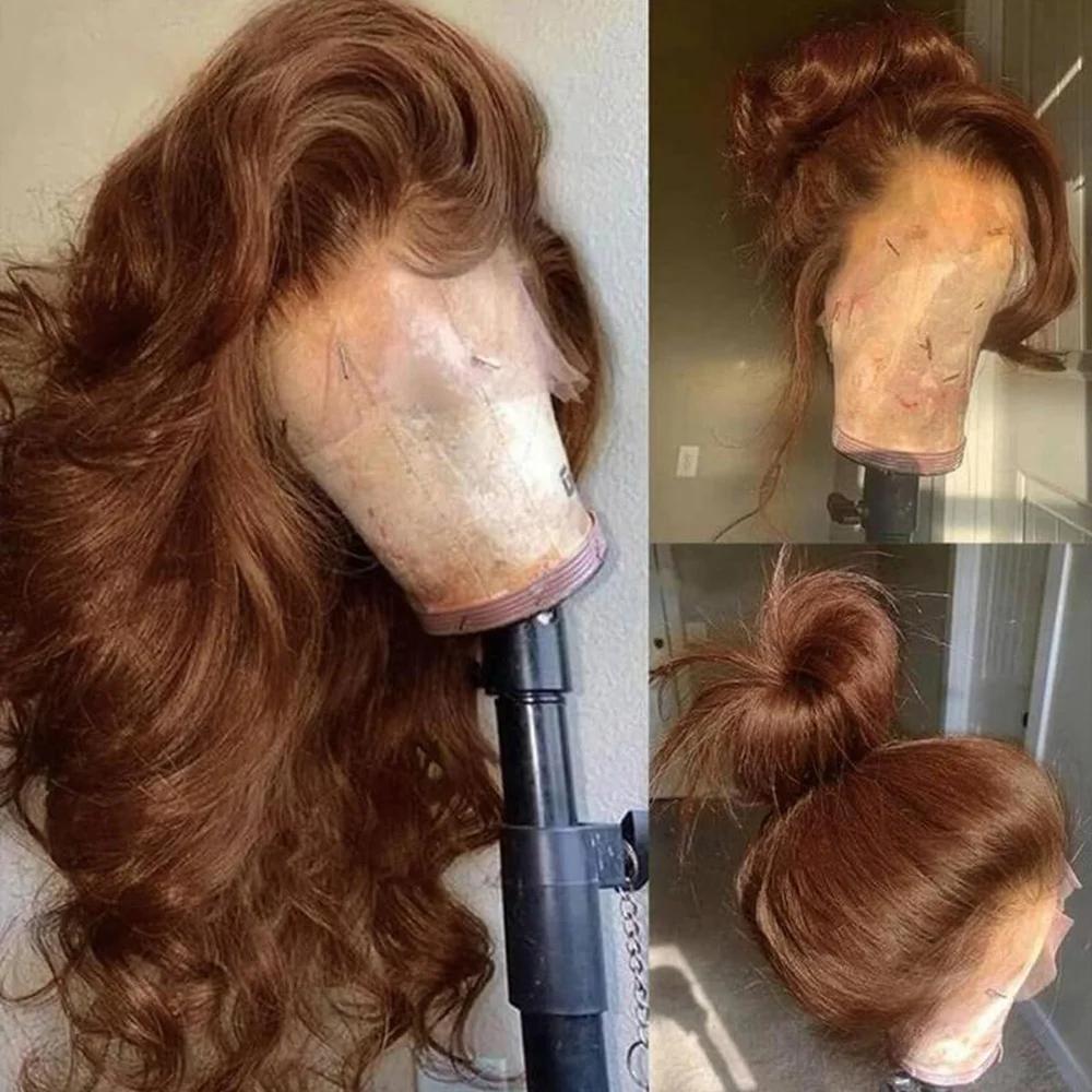 Bling Hair 30 32 34 Inch Chocolate Brown 13X4 Lace Front Wig Body Wave Human Hair 180% Density 13x6 Hd Transparent Front Wigs Pre Plucked Wigs For Women