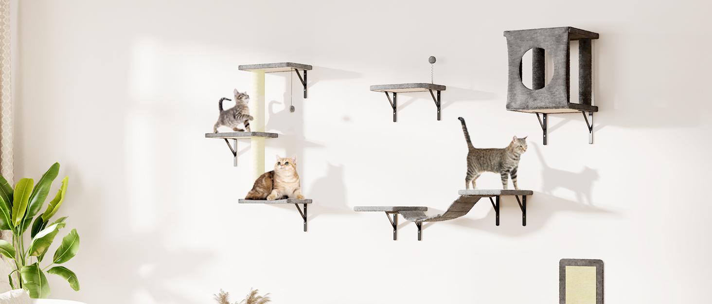 [dealsforyoudays] 5-Piece Wall Mounted Cat Climbing Set – Soft House, Cat Scratching Board, Cat Tree, Cat Hammock &  Cat Juamping Platform[ChristmasGift]