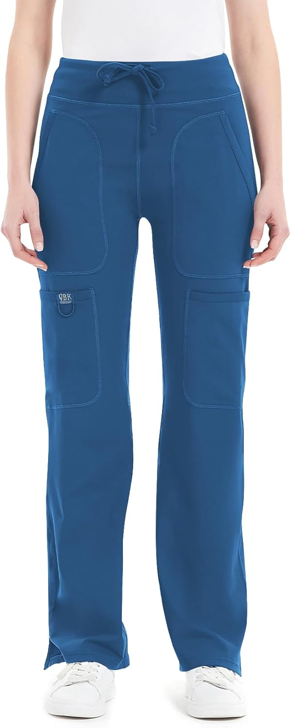 Yoga Scrub Pants for Women - 4-Way Stretch Fabric with 5 Pockets, Mid Rise Flared Leg Work Pants Featuring a Cargo Pocket SpringStatements
