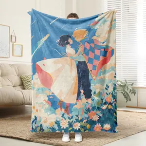 Howl and Sophie Woven Blankets, Moving Castle Fleece blanket, Anime Art, Gift for her, Manga Tapestry Throw,Vintage Japanese anime All Seasons Blankets Throw Blanket Birthday Anniversary Holiday Christmas Halloween