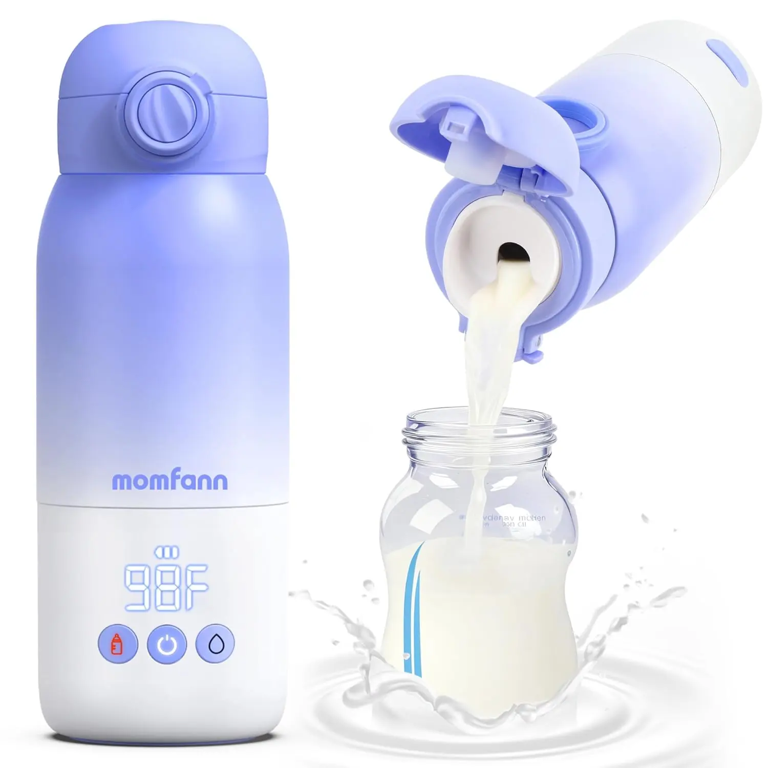 MOMFANN Portable Bottle Warmer for Travel, Dual Heating Modes Baby Milk Warmer On The Go for Breastmilk, Water and Formula, Precise Temperature Control with 5 Levels, Long-Lasting Battery (Purple)