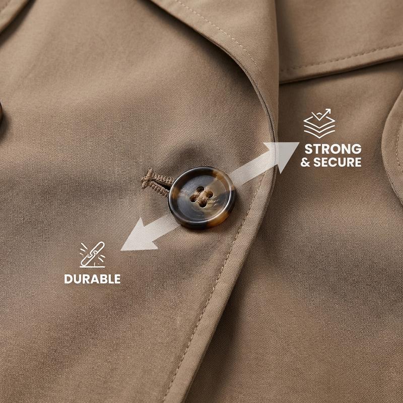 KatchMe Women's Versatile Solid Color Notch Lapel Double Breasted Detachable Belt Trench Coat, Fall & Winter Wrap Tie Waist Outerwear Jacket, Mid-Length Trench Coat