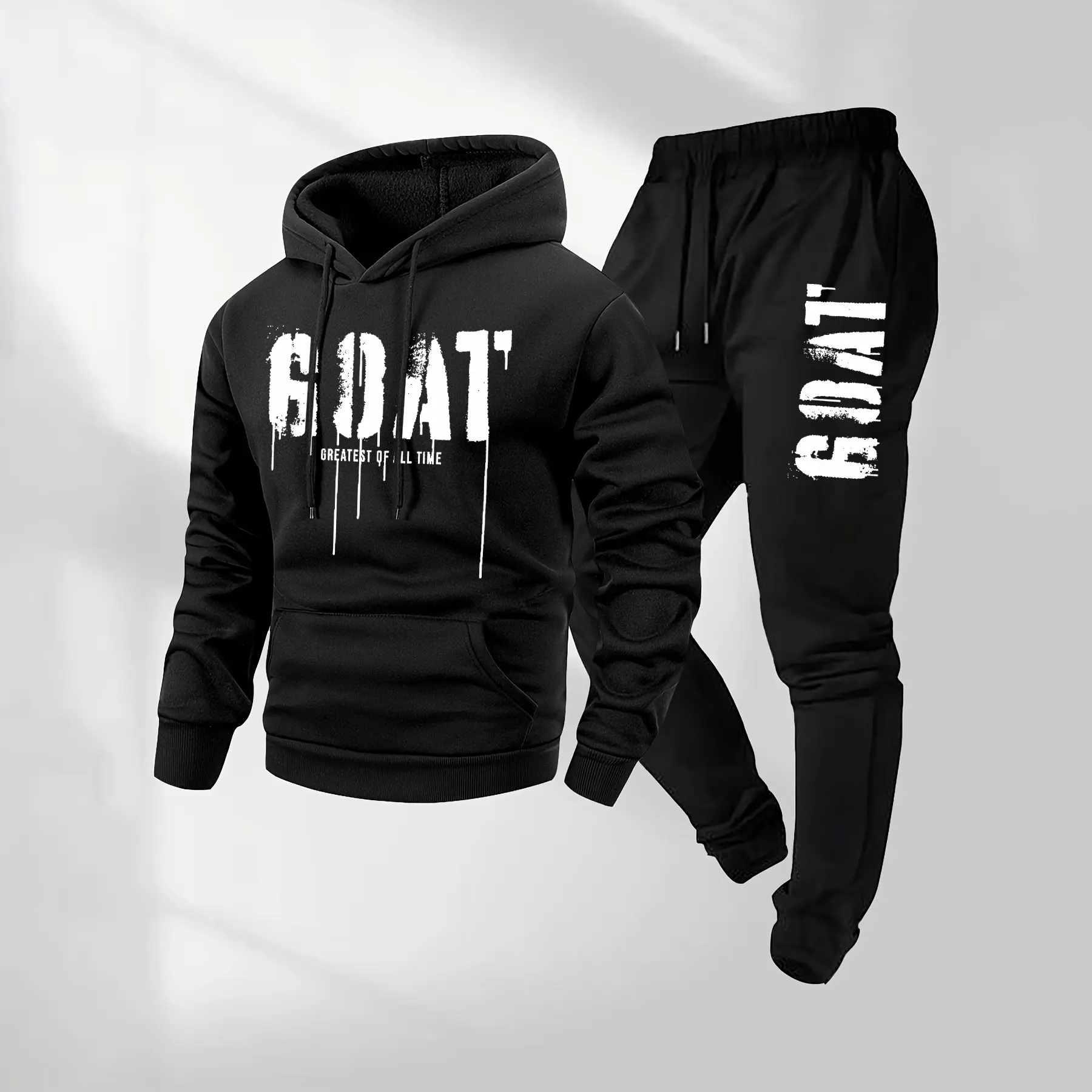 Men's Goat Patterned Hoodie And Drawstring Track Pants Set, Men's Casual Athletic Long-Sleeved Hooded Jacket And Pants, Suitable For Fall And Winter, Street Style Hoodie Set, Indoor And Outdoor Sportswear,