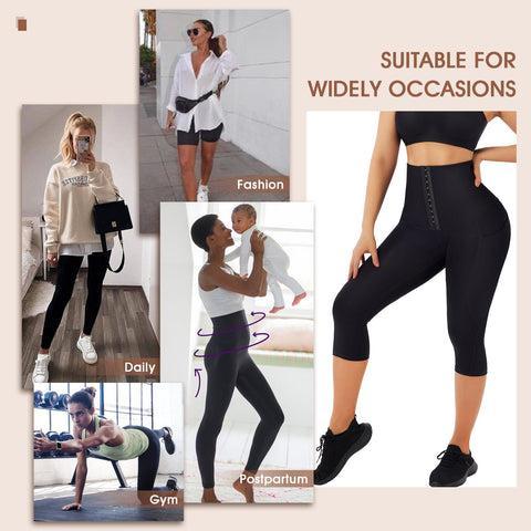 FeelinGirl Capri Leggings with Pockets for Women  Corset  Tummy Control Athletic Pants Casual Comfort Shapewear Sporty Womenswear