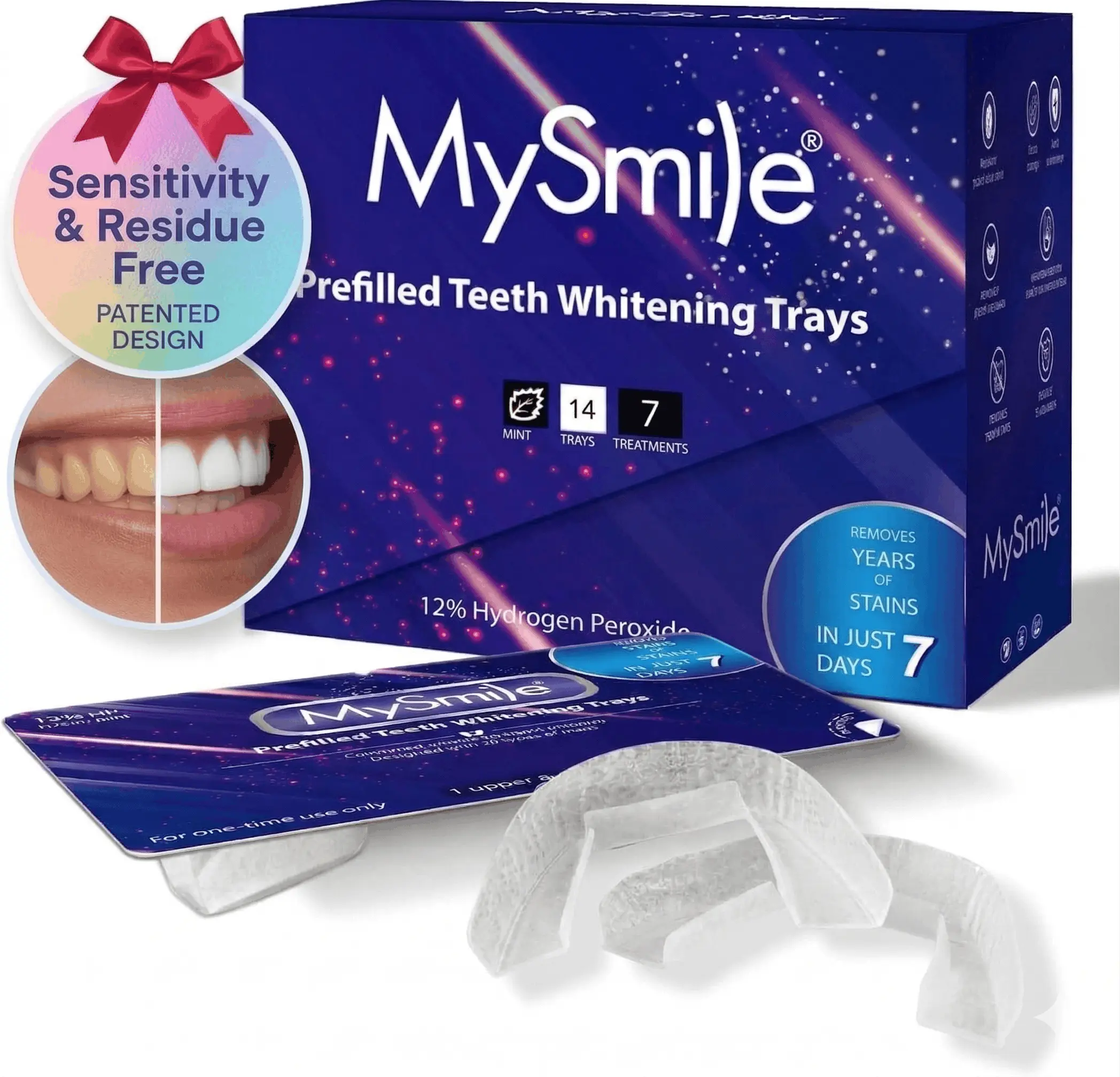 MySmile 7/14 Treatments Prefilled Teeth Whitening Trays Kit with 12% Hydrogen Peroxide Teeth whitening Gel for Sensitive Teeth, Fast-Result Stain Remover TikTokShopdealsforyoudays