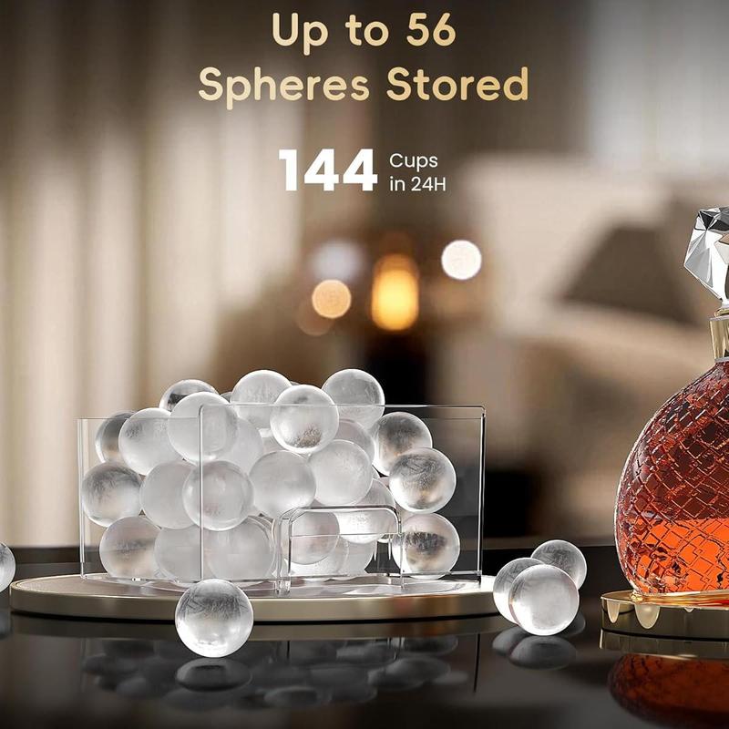 ecozy 2 Inch Clear Ice Ball Maker with CrystalFlux Technology, 4 pcs in 40 Mins, 144 pcs/Day, Sphere Ice Maker with Enhanced Insulation, Automatic Water Supply, Self-Cleaning, Automatic Ice Ball Maker for Whiskey & Bourbon