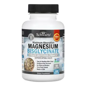 BioSchwartz Maximum Absorption Magnesium Bisglycinate, 180 Veggie Caps (24 mg per Capsule)