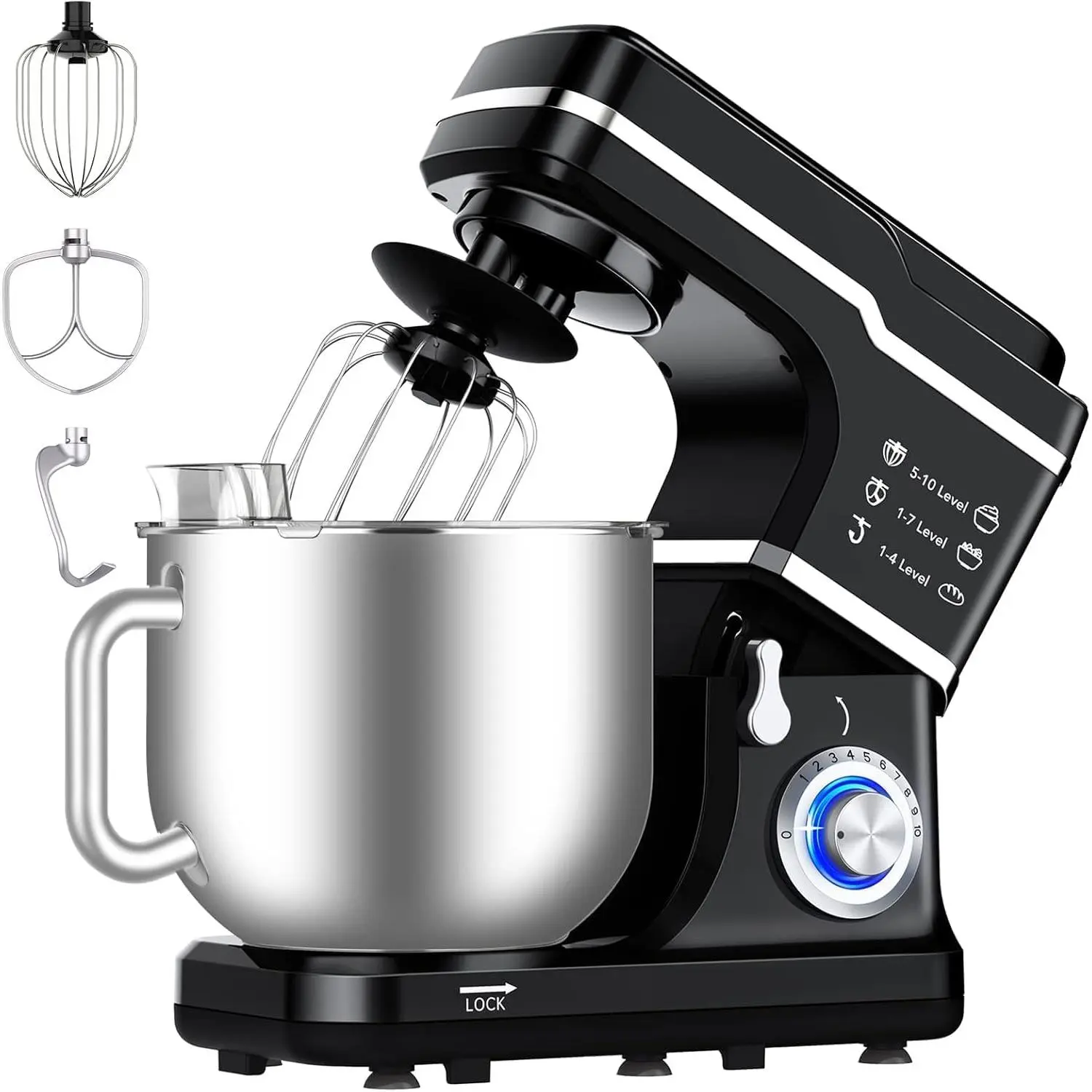 7.5 Qt High-Powered Countertop Stand Mixer, 10-Speed Tilt-Head Electric Food Mixer with Stainless Steel Bowl, Dough Hook, Whisk & Flat Beater for Baking Bread, Cakes, Black, Countertop Stand Mixers, High-Powered Stand Mixers