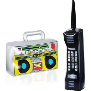 2-Pack Inflatable Boombox & Mobile Phone Props for 80s/90s Themed Parties & Hip Hop Birthday Décor