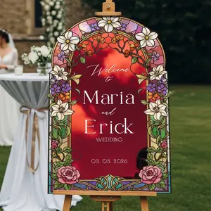 Floral Mirror Wedding Welcome Sign