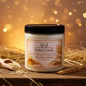 🌾 Hayride & Honey | Foaming Goat Milk Sugar Scrub | Handmade Natural Skincare | Oatmilk, Vanilla & Honey | Curley’s Creek Blend Scented
