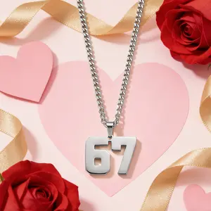 2 PCS 67 Number Pendant Necklaces, Lucky Number Trend, Tiktok Same Style Street Minimalist Stainless Steel Chain, Unisex Fashion Jewelry, Valentine's Day gifts