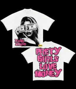 FEEGO Y2K Graphic "Prety Girls Love Money" Personalize Printed Tshirt Casual Cotton Crewneck Sleeve y2k  grunge  clothes Winter Gangsta T-Shirt men's  graphic  tees Vintage