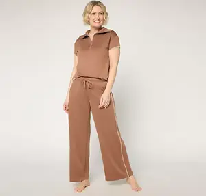 MUK LUKS French Terry Quarter Zip Short Sleeve Lounge Set