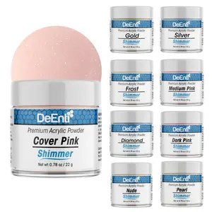 DeEnti Shimmer Acrylic Powder Non-Yellowing Self-Leveling Formula for Manicure Nail Art & Fake Nails Professional Quality Salon-Grade Shine 0.78 oz