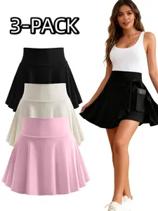 3-Pack Moisture Wicking & Elastic Athletic Skorts for Women High Waisted Cheerleader Mini Skirts with Shorts Pockets Casual