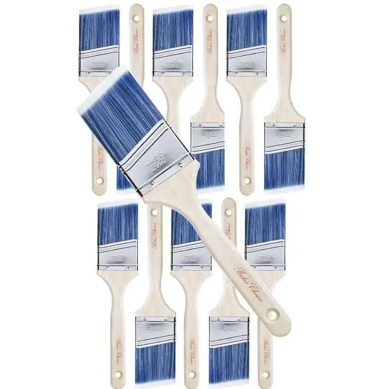 Bates- Paint Brushes, 2.5-Inch, 12 Pack Angle Brushes, Treated Wood Handle | Wall Paint Brushes for Walls, Stain Application, Furniture Painting & Interior Painting Work