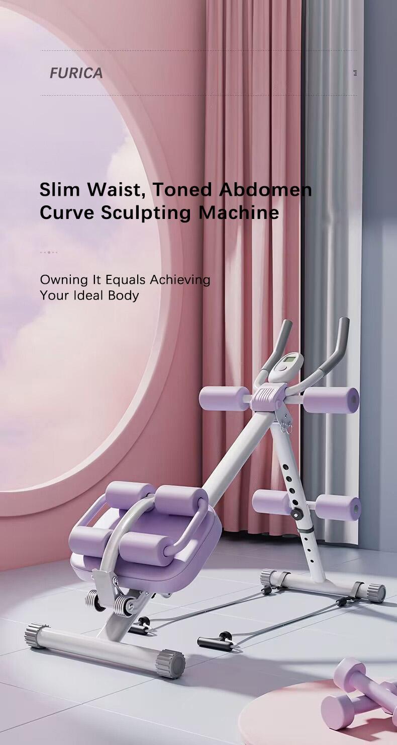 FURICA Adjustable Ab Trainer Machine with LCD Monitor Foldable Core Trainer for Arms Legs & Butt Shaping 8-Level Height Adjustment 3-Level Incline Automatic Calorie Tracking 550 LBS Capacity