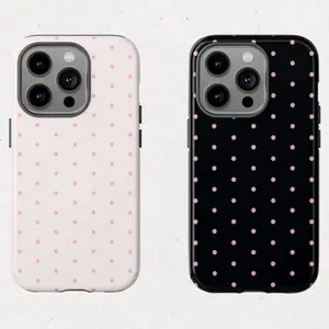Pink Polka Dot iPhone Case for iPhone17 ProMax 16Pro 15 14 13 12 11 Double Layer Protective Shockproof Phone Cover with Screen Protection Design for Girls Women