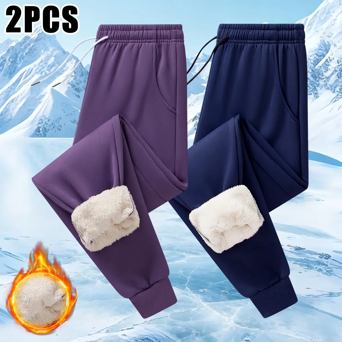 Women’s Autumn Winter Polyester Plain Fleece-Lined Thick Sports Pants - Cuff Windproof, Outdoor Activity Suitable, Women’s Apparel Bottoms