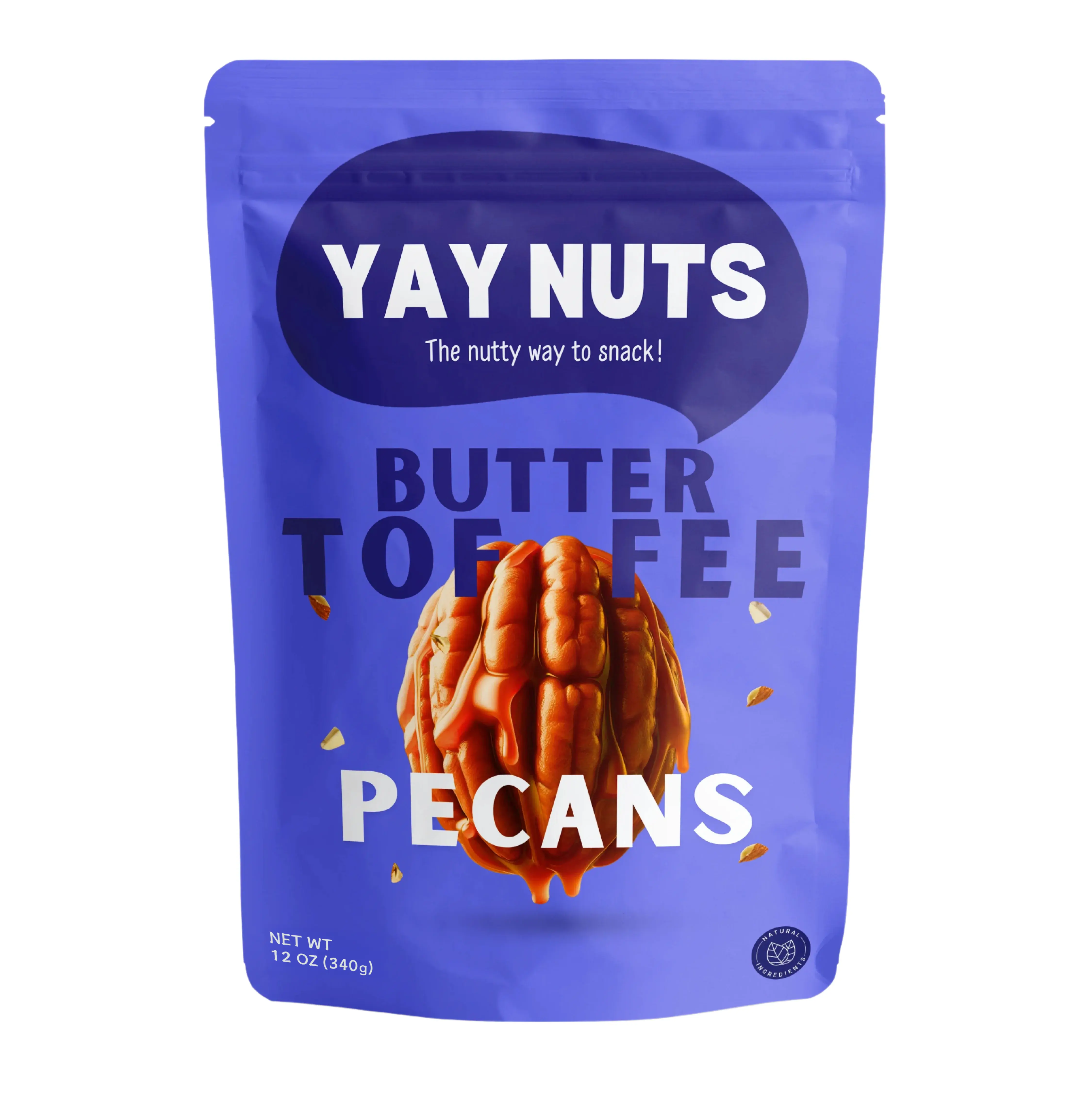 Yay Nuts Butter Toffee Pecans - 12 oz, Butter Toffee Coated Pecans Nuts, Delicious and Sweet Nut Snacks Crunchy, Cashew Nut Snack Packs for School Delightful Resealable