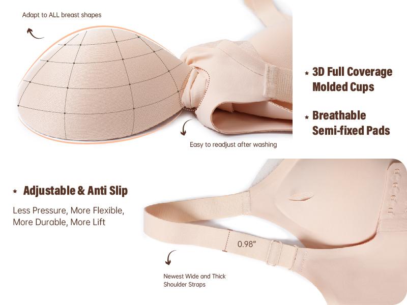 Vertvie Jelly Bra Cross Lace Seamless Comfort Wireless Bras Support All-Day Confidence Push Up Full Coverage Everyday Bras