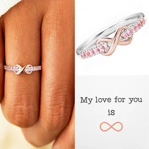 Women's Infinity Symbol Ring, Mother-Daughter Best Friend Ring, Delicate Pink Cubic Zirconia Ring, Birthday/Mother's Day Gift