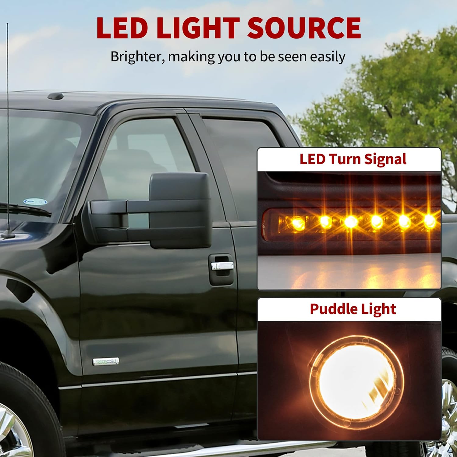 YITAMOTOR Towing Mirrors Car Accessories for 2007-2014 Ford F150 Power Heated with LED Signal and Puddle Light Tow Mirrors (Pair Set)