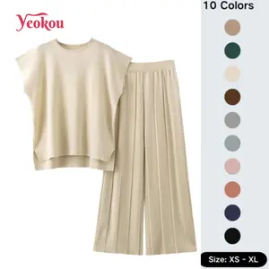 Yeokou Women's TikTokShopBlackFriday 2 Piece Outfits Sweater Set Knit Pullover Tops High Waisted Pants Lounge Set Sweatsuits