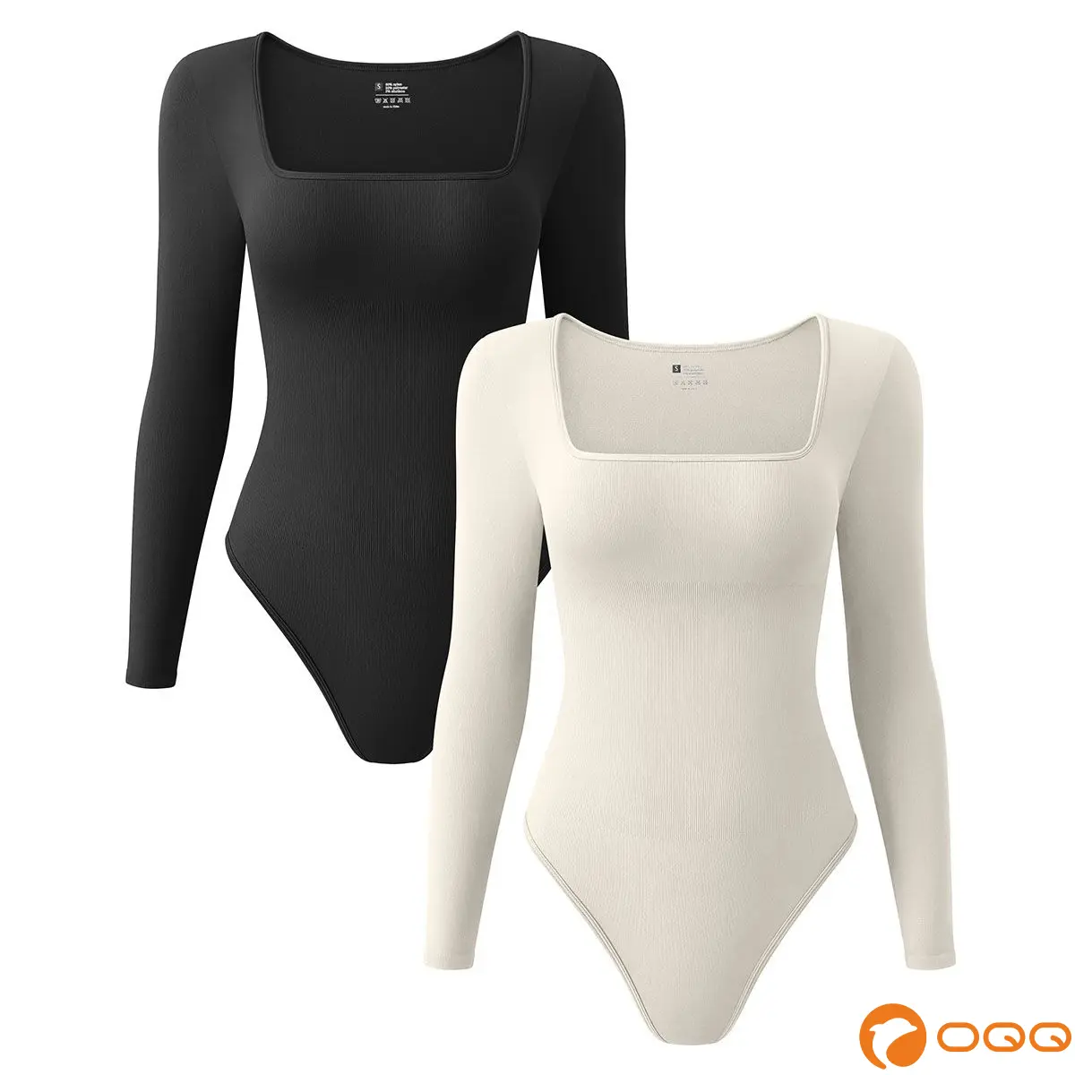 OQQ Womens 2 Piece Bodysuits Long Sleeve Square Neck Stretch Fitted Bodysuits Basic,back to school,back to school shopping