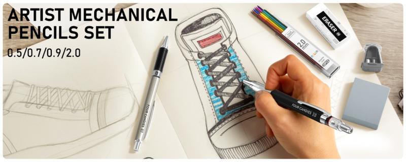 FourCandies 25PCS Art Mechanical Pencil Set with Metal Artists, 0.5mm, 0.7mm, 0.9mm & 2mm Lead Holders, 432PCS Graphite Lead Refills, Office Stationery & School Supplies for Drawing Sketching, Christmas Gift HolidayHaul - Writing