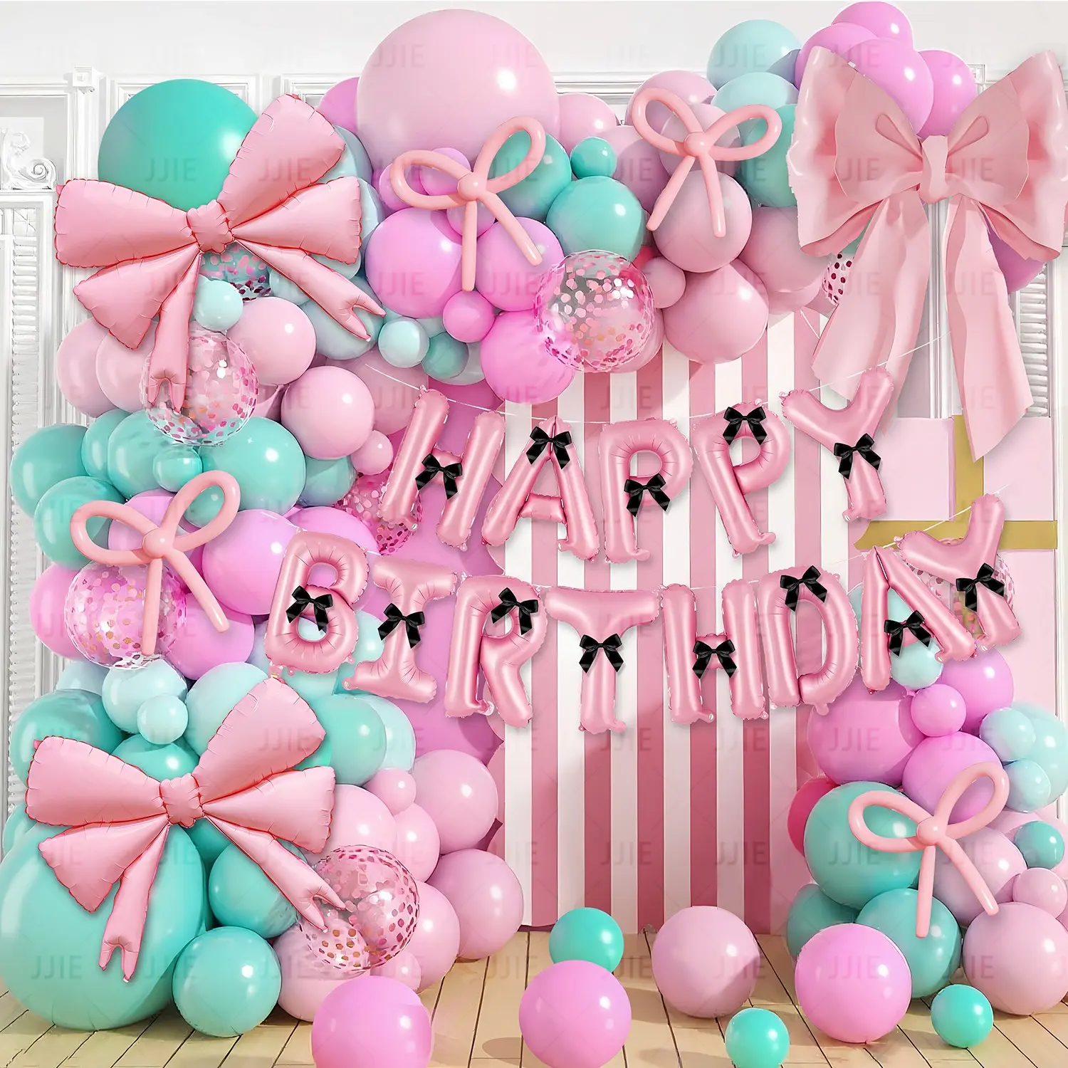 [100PCS Decorations Kit] Premium Bow Shape Chain Set with Balloon Arch Backdrop, Irregular Festive Home Supplies, Gift for Kids' Birthday Parties, Party Decorations