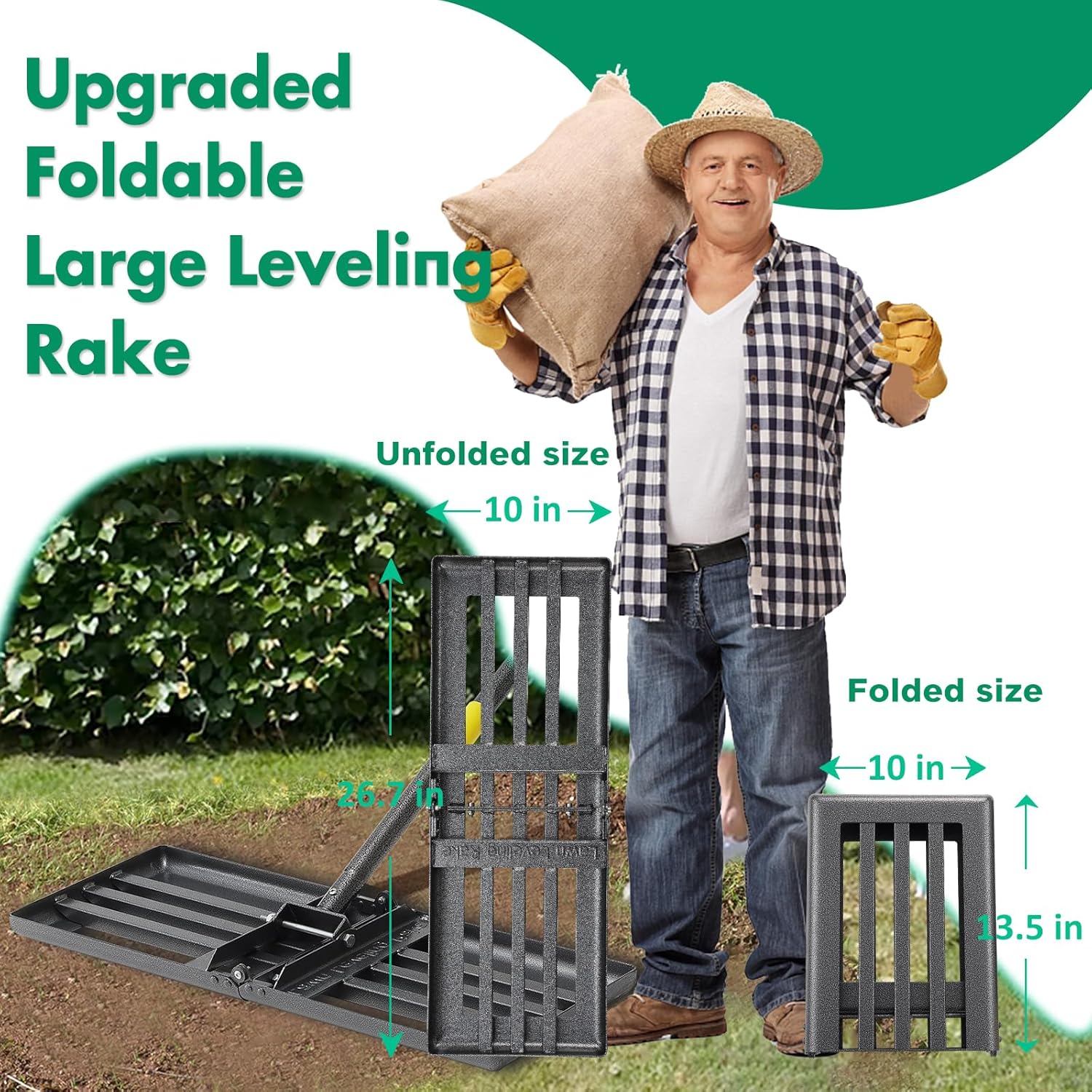 Lawn Leveling Rake, Heavy Duty Ground Leveler with Adjustable Handle for Yard Garden, Soil Sand Spreading Dirt Top Dressing, Lawn Level Tool