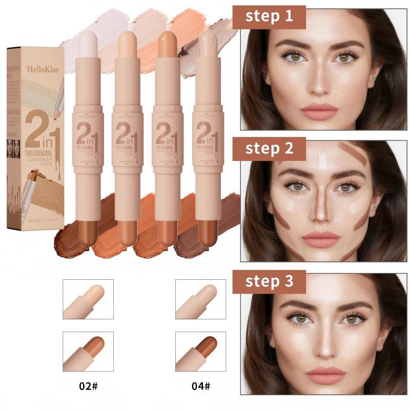 2-IN-1 Dual-End Highlight & Contour Stick, Three-Dimensional Shaping, Easy to Use & Portable, Brightens & Defines, Waterproof & Easy to Remove, Long-lasting, Smooth Creamy Blendable Formula, Natural Buildable Coverage, For All Skin Types