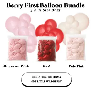 Berry First Balloon Bundle - Macaron Pink, Red, Pale Pink - Sizes 5"- 12"- 18"