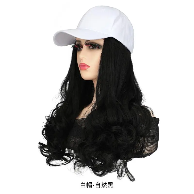 Women's Glueless Synthetic Wavy Curly Hair Baseball Cap Wig Combo - Full Machine-Made Synthetic Wig Fashion Accessory