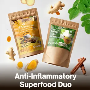 【FreshDrinkUS】 Anti-Inflammatory Superfood Duo, Turmeric Ginger Cinnamon & Moringa Leaf Herbal Tea Bags, 100% Natural & Pure Roots and Leaves, Eco-Conscious Tea Bags, No Sugar, No Caffeine, No Gluten, Vegan – Herbal Beverage