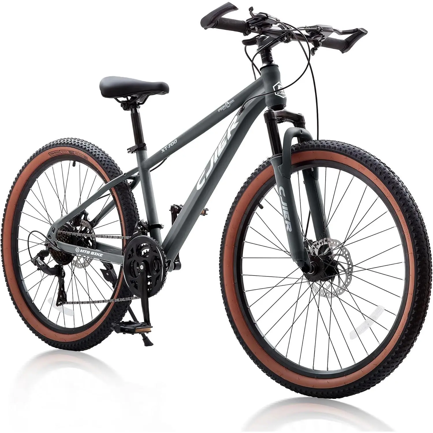 24/26 inch Mountain Bike for Men/Women, 21 Speeds Mountain Bike, 2.125'' Thickened Tires MTB Bicycle with Suspension Fork, Disc Brakes, Internal Wiring Frame, Auxiliary Handle (Gray, 20 inch)