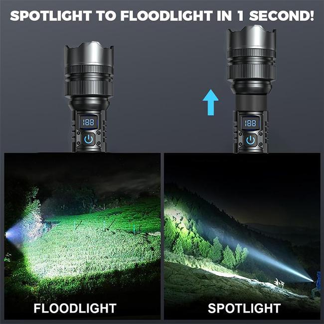 Strong Flashlight 2000LM LED with charging Phone function Digital display of power, Rechargeable，Zoomable, , X4Waterproof, Adjustable Brightness Flash Light for Outdoor, Emergency, Camping Accessories