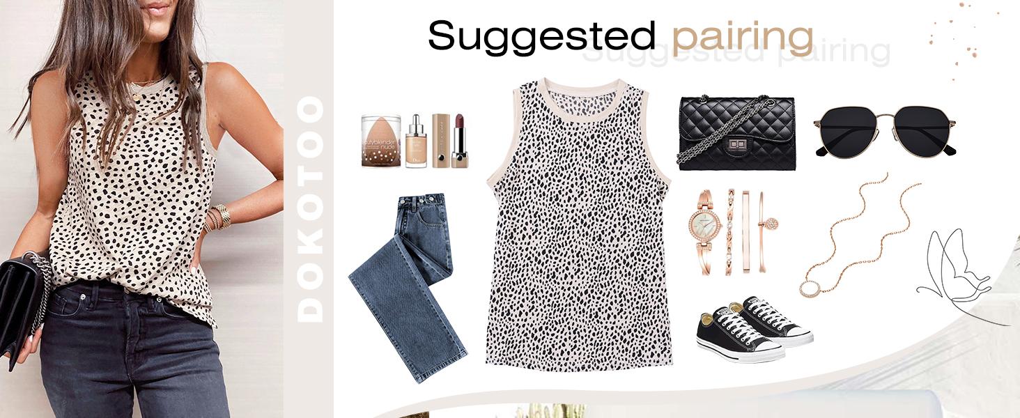 Dokotoo Womens Leopard Print Tank Tops Crewneck Sleeveless Summer Casual T-Shirts Blouses