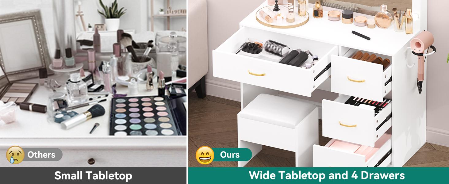 Yitahome Makeup Vanity with Lights and Charging Station, Vanity Mirror with Lights and Table Set, Large Vanity Desk with Storage Shelves, 3 Lighting Colors, White/Black