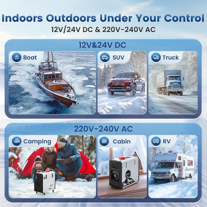 HCALORY 2025 Upgraded 8KW Diesel Air Heater 12V, Portable Diesel Heater with App Control, 10-Temperature Settings, 28% Boost in Burning Efficiency, Auto Start-Stop, and 120V AC 24V DC, for Car, RV, Campers
