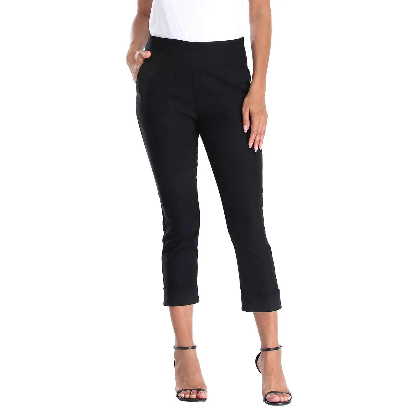 HDE Women’s Pull-On Capri Pants with Pockets - Minimalist Elegant Stylish Women's Wear, Stretch Hip-Flattering Colored Straight Pants, Dressy Casual Bottoms