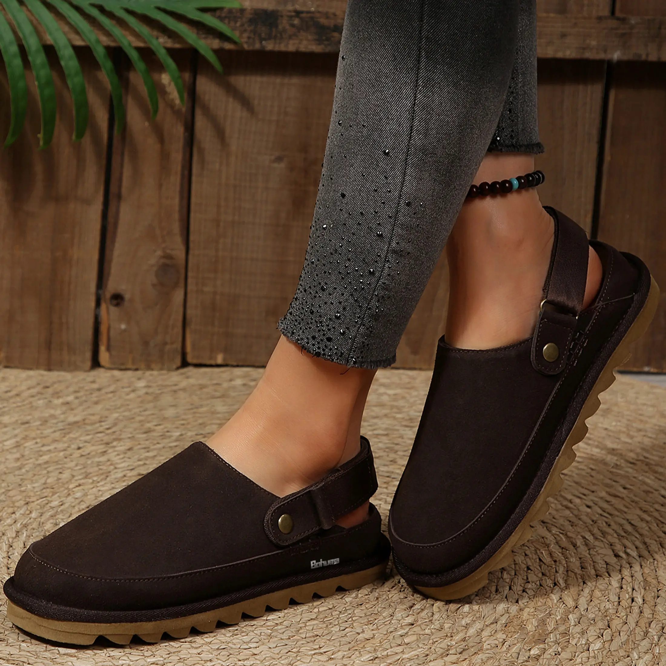 Slippers for Women - Comfort Cork Footbed with Adjustable Buckle Mules Slip-On Sandals Potato Shoes Home Slippers Classic Footwear