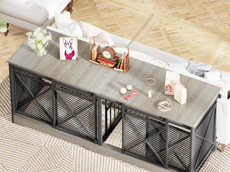 COZPAW 78" Dog Crate Furniture for 2 Dogs,Extra Large Breed Double Chew-Resistant Indoor Pet House,Heavy Duty Wooden XXL Large Kennel, Furniture Style XL Dog Cage, Max 300lbs Capacity (Grey)