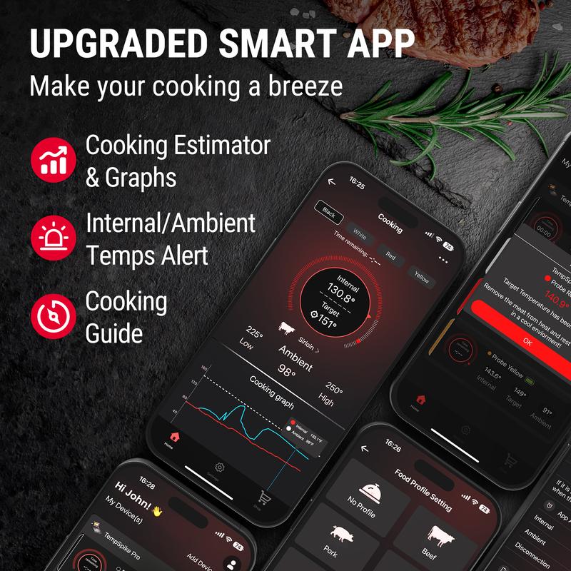 ThermoPro WiFi Bluetooth Wireless Meat Thermometer, Unlimited Range,Detachable Thiner Meat Probe & Standalone Base,1050°F,for Grill Smoker Oven Fryer Kitchen Gadgets Kitchenware Food Cooking Measuring Modern Utensils Portable Specialty Kitchen Utensils