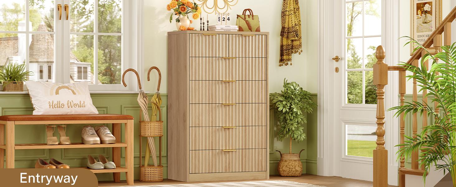 Modern Wooden  Fluted Dresser with 9 Drawers 53'' Wide Farmhouse Dressers with Faux Marble Top Wood Chests of Drawers with Gold Handle & Curved Profile Dresser for Bedroom  Cupboard