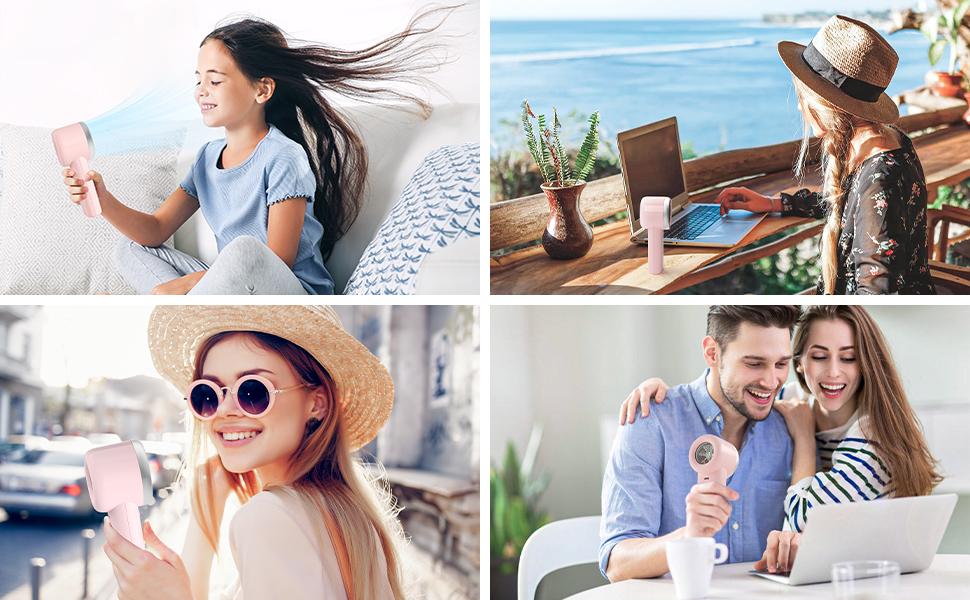 WHATOOK High Speed Portable Handheld Fan,Adjustable Turbo Mini Fan, Battery Rechargeable Personal Fan with Metal Body,Digital Display,Gifts for Women Men Travel/Camping/Outdoor-Pink-White-Green