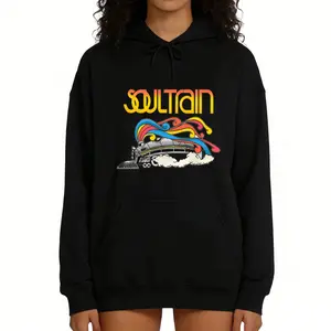 Soul Train Graphic Plus Size Hoodie – Casual, Stretchy Polyester Fabric, Vibrant & Comfortable